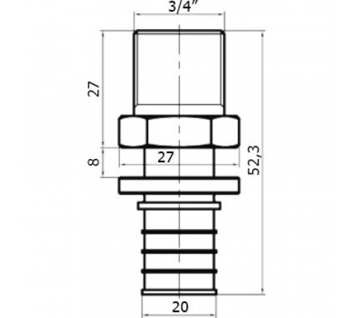 Переходник Stout SFA 0001 20xR 3/4, аксиальный, с наружной резьбой