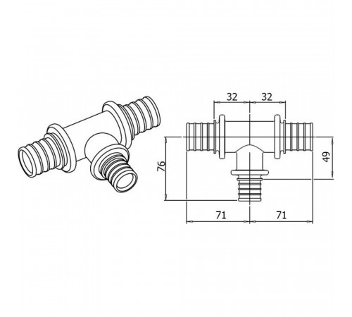 Тройник Rehau Rautitan RX+ 50-32-50, бронза