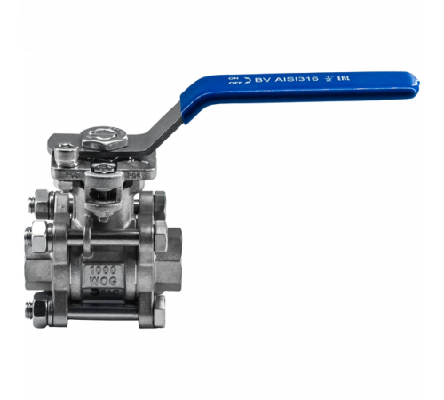 Кран шаровый муфтовый под привод нержавеющий (3PC), AISI304 DN15 (1/2