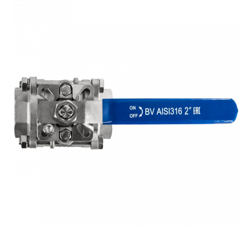 Кран шаровый муфтовый под привод нержавеющий (3PC), AISI304 DN50 (2