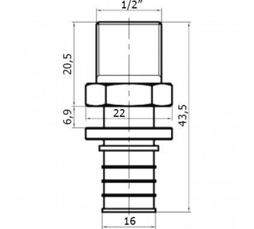 Переходник Stout SFA 0001 16xR 1/2, аксиальный, с наружной резьбой