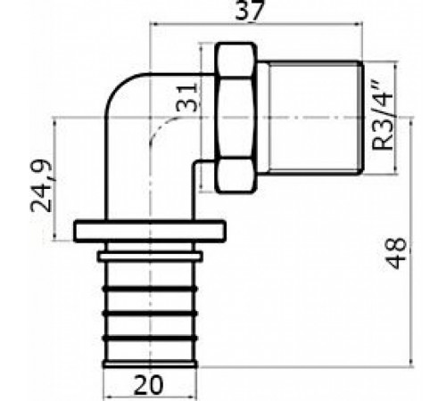 Угольник Stout SFA 0005 20xR 3/4, с наружной резьбой, аксиальный