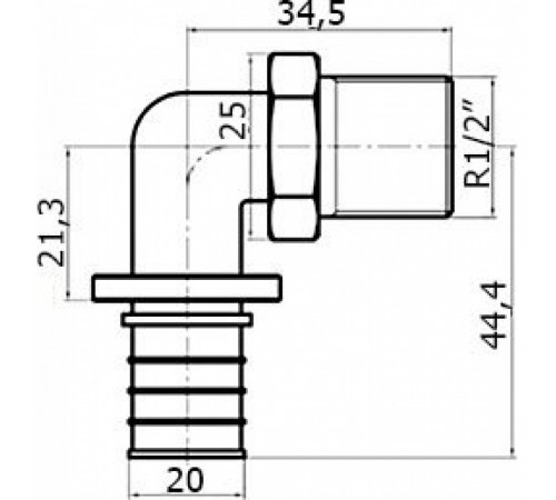 Угольник Stout SFA 0005 20xR 1/2, с наружной резьбой, аксиальный