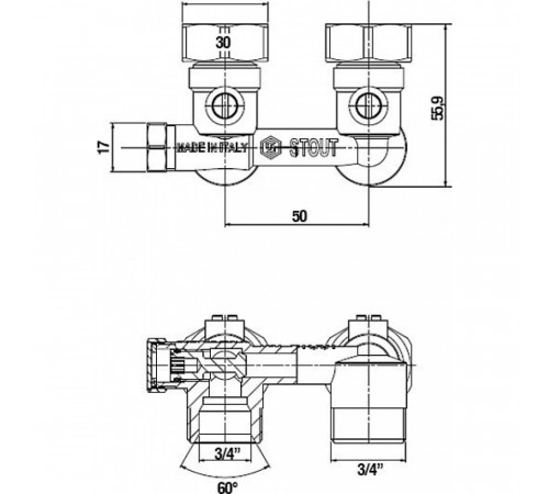 Узел присоединения Stout SVH 0003 3/4, угловой