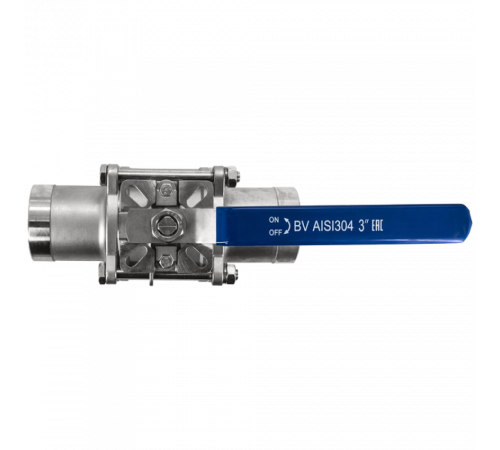 Кран шаровый приварной трехсоставной под привод нержавеющий (3PC), AISI304 DN80 (3