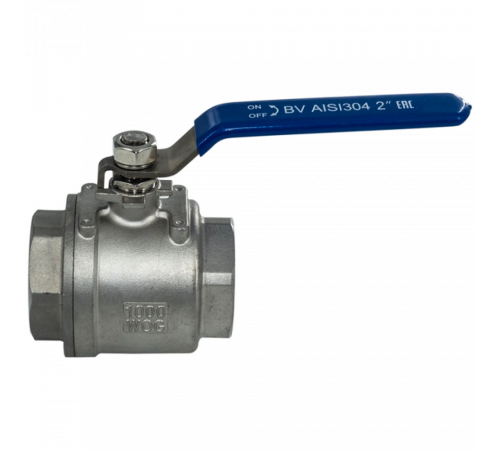 Кран шаровый муфтовый двусоставной нержавеющий (2PC), AISI304 DN50 (2