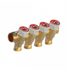 Коллектор латунь R585C 3/4" ВР/НР на 2 вых 1/2" НР с запорными клапанами Giacomini R585CY072