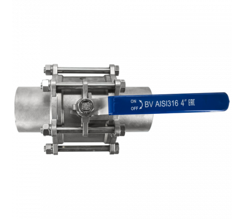 Кран шаровый приварной трехсоставной нержавеющий (3PC), AISI316 DN 100 (4