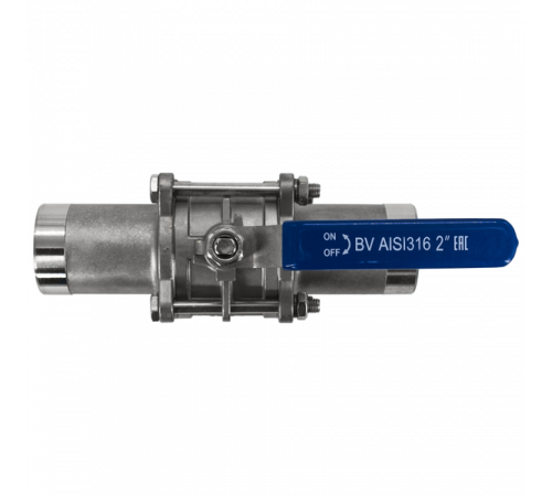 Кран шаровый приварной трехсоставной нержавеющий (3PC), AISI316 DN50 (2