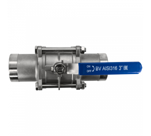 Кран шаровый приварной трехсоставной нержавеющий (3PC), AISI316 DN80 (3