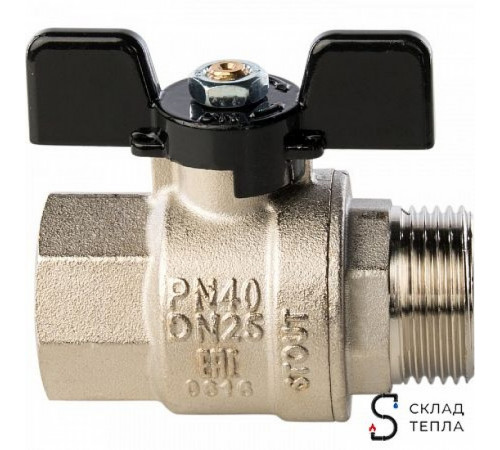 Кран шаровой полнопроходной STOUT - 3/4' (НР/ВР, PN40, Tmax 150°С, ручка-бабочка черная) SVB-0004-000020