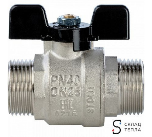 Кран шаровой полнопроходной STOUT - 1/2' (НР/НР, PN40, Tmax 150°С, ручка-бабочка черная) SVB-0006-000015