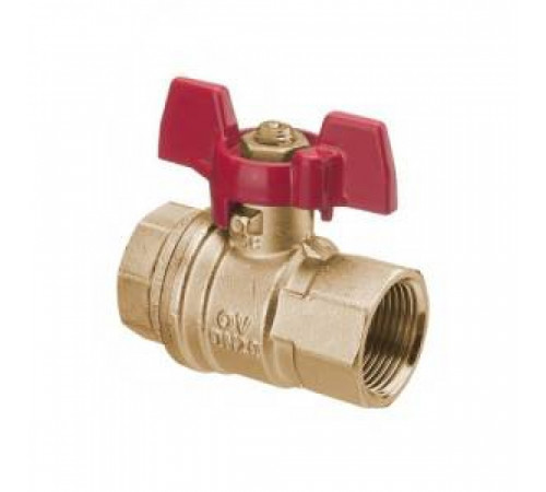 Кран шаровой полнопроходный Oventrop EZB - 1/2' (ВР/ВР, PN30, Tmax 120°C, ручка-бабочка красная) 1079404