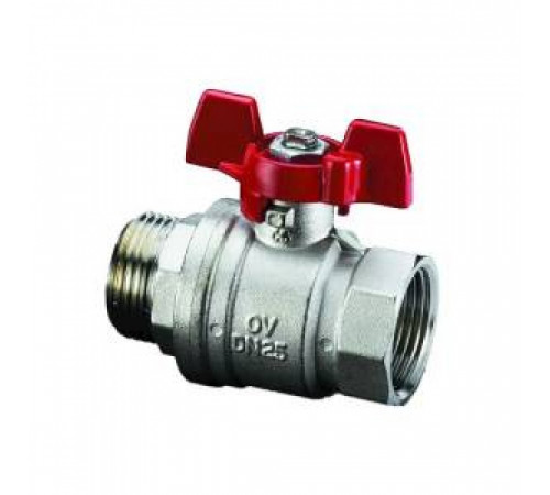 Кран шаровой полнопроходной Oventrop Optibal - 3/4' (НР/ВР, PN16, Tmax 100°C, ручка-бабочка красная) 1076306