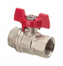 Кран шаровой полнопроходной Oventrop Optibal - 1/2' (ВР/ВР, PN16, Tmax 100°C, ручка-бабочка красная) 1076104