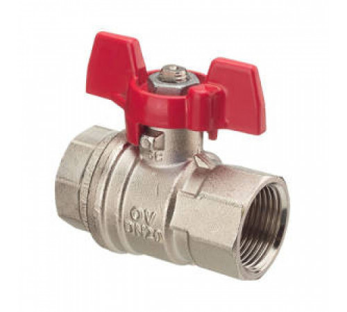 Кран шаровой полнопроходной Oventrop Optibal - 1/2' (ВР/ВР, PN16, Tmax 100°C, ручка-бабочка красная) 1076104