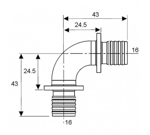 Угольник TECE TECEflex 90&deg, закругленный 16