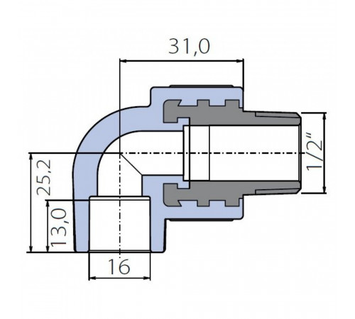 Угольник Ekoplastik 90° 16x1/2 наружная резьба