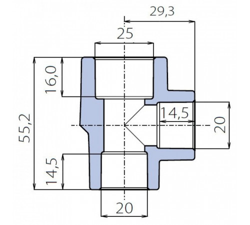 Тройник Ekoplastik 25x20x20 переходной с двух сторон