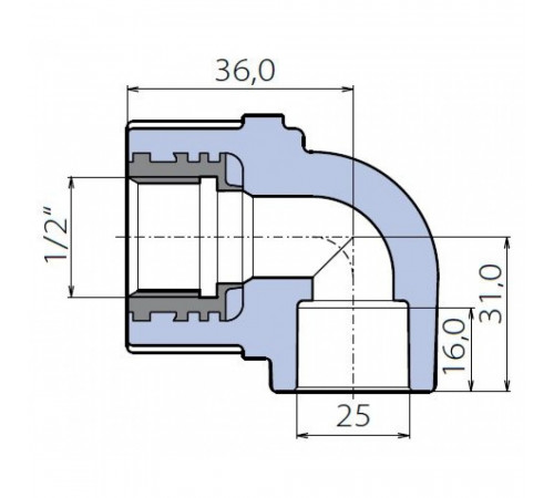 Угольник Ekoplastik90° 25x1/2 внутренняя резьба
