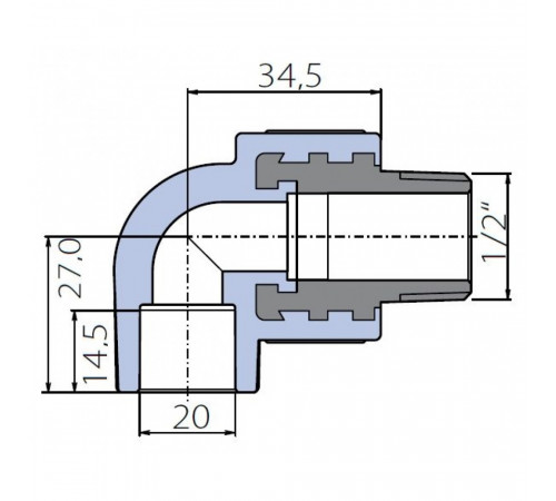 Угольник Ekoplastik 90° 20x1/2 наружная резьба
