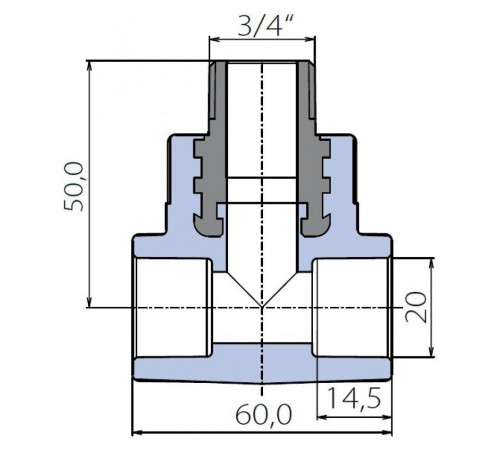 Тройник Ekoplastik20x3/4x20 наружная резьба