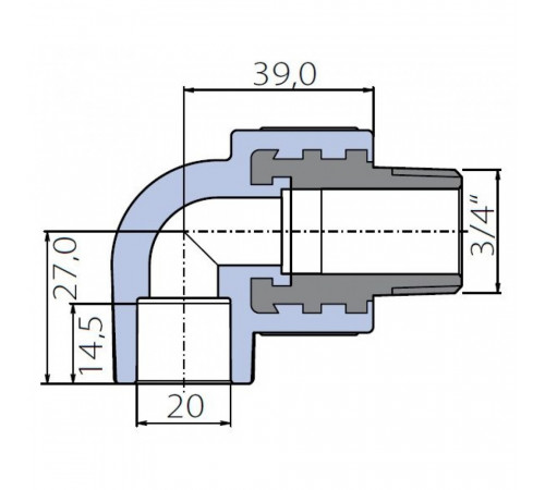 Угольник Ekoplastik 90° 20x3/4 наружная резьба
