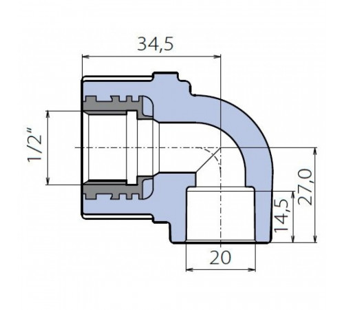 Угольник Ekoplastik 90° 20x1/2 внутренняя резьба