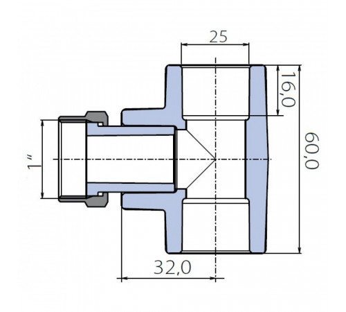 Тройник Ekoplastik25x1x25 с накидной гайкой