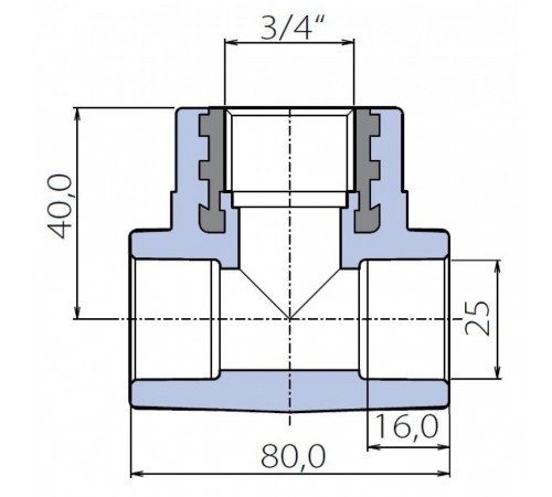 Тройник Ekoplastik 25x3/4x25 внутренняя резьба
