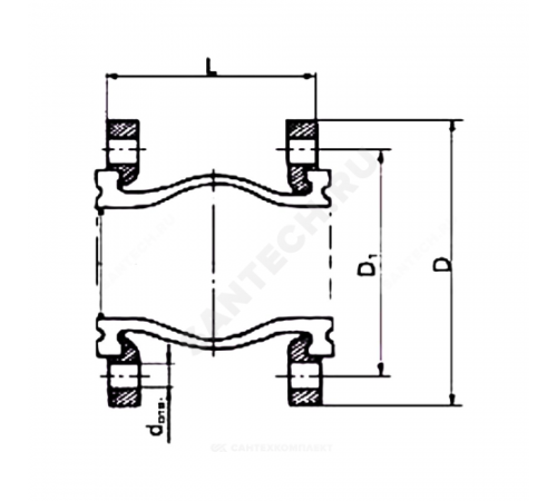 Компенсатор резиновый антивибрационный EPDM DI7240N Ду 250 Ру10 фланцевый L=240мм Tecofi DI7240N-0250 сжатие/растяжение 25/16