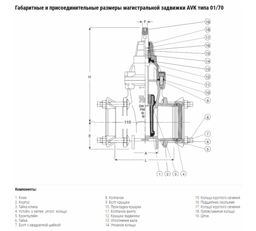 Задвижка AVK клиновая с соединительными муфтами SUPA PLUS DN200/225 PN16