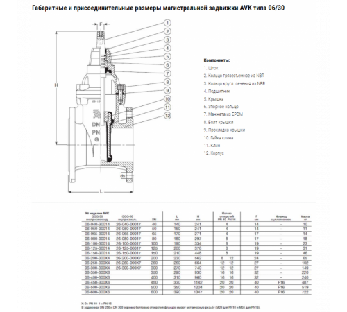 Задвижка AVK 06/30 клиновая фланцевая короткая DN100 PN16