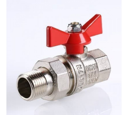 Кран шаровой VALTEC BASE с полусгоном (американкой), бабочка 1/2'