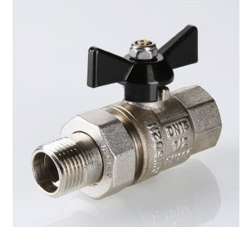 Кран шаровой усиленный VALTEC PERFECT с полусгоном (американкой) , бабочка 1/2'