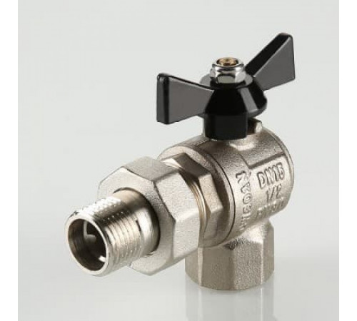 Кран шаровой усиленный VALTEC PERFECT угловой с полусгоном (американкой), бабочка 1/2'