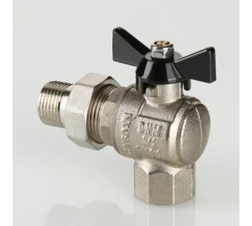 Кран шаровой усиленный VALTEC PERFECT угловой с полусгоном (американкой), бабочка 1/2'
