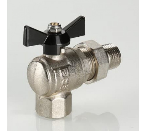 Кран шаровой усиленный VALTEC PERFECT угловой с полусгоном (американкой), бабочка 1/2'