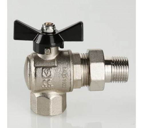 Кран шаровой усиленный VALTEC PERFECT угловой с полусгоном (американкой), бабочка 1/2'