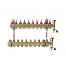 Группа коллекторная латунь FHF-F set 1" ВР/ВР 10 вых 3/4" НР с расходомерами Danfoss 088U0730