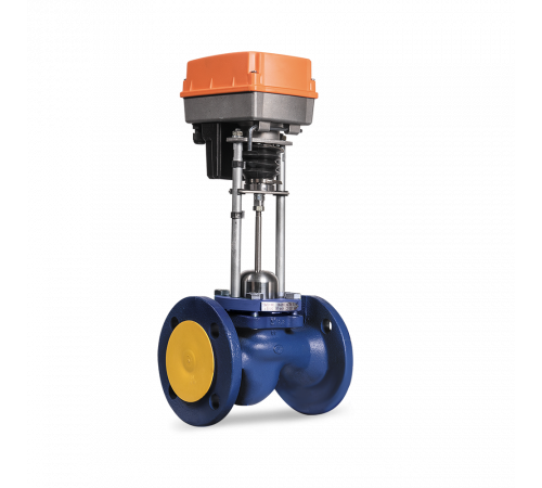 Клапан запорно-регулирующий чугун TRV односедельный Ду 40 Ру16 фл Kvs=25м3/ч с эл/привод TSL-1600-25-1-230-IP67 230В Теплосила TRV-40-25-101